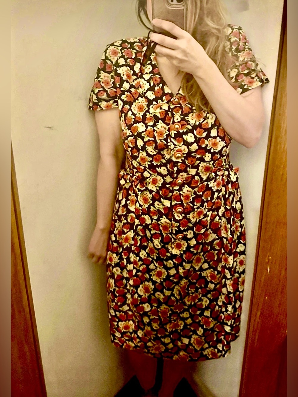 VTG Laric Italy Black Bright Floral Tea Dress Afternoon Tea Dress Office